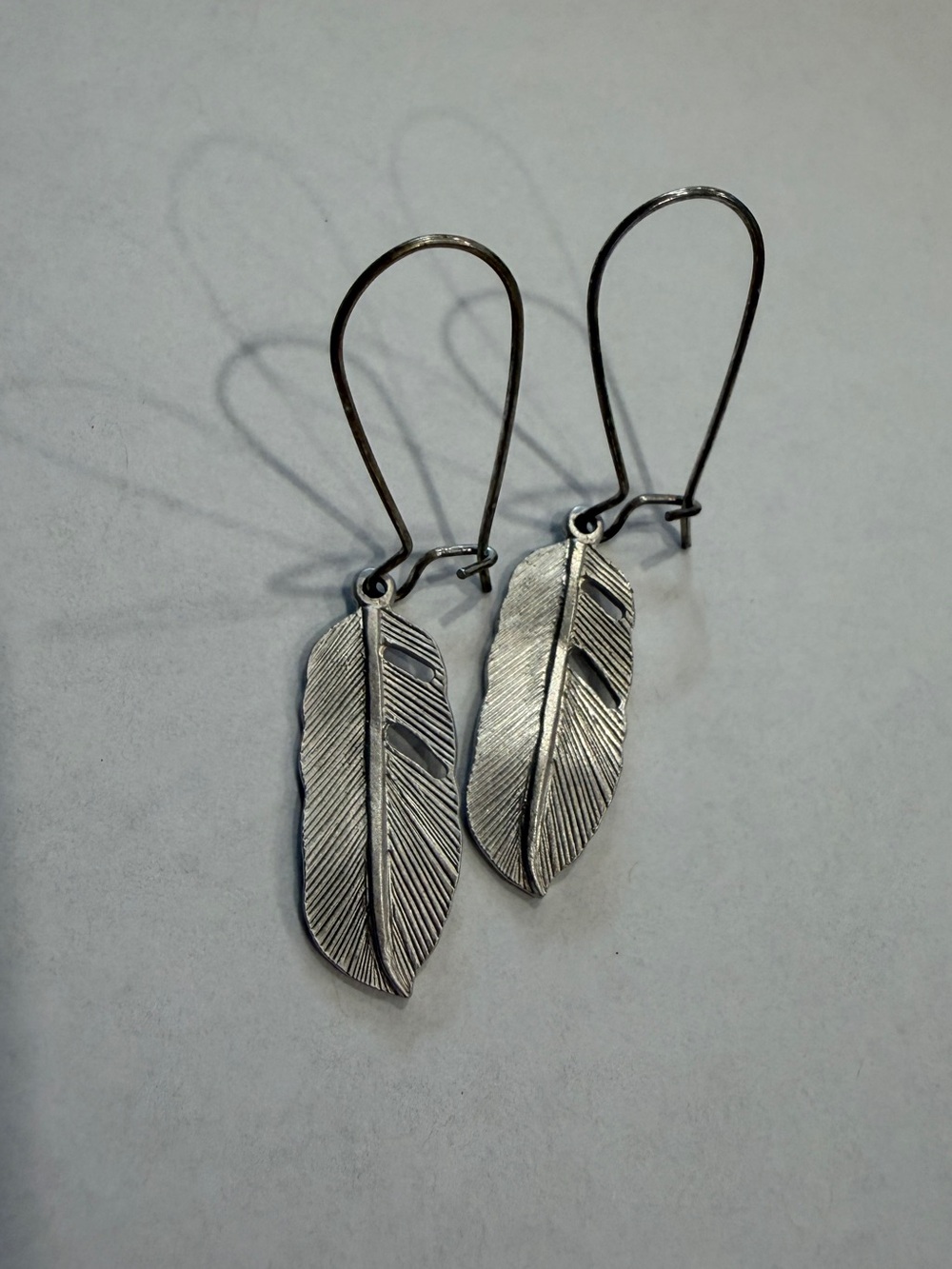 Silver Feather Drop Earrings - Women Jewelry